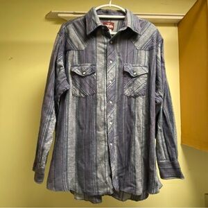 Wrangler Western Style Striped Flannel Shirt w Pearl Snaps. Men’s XL.